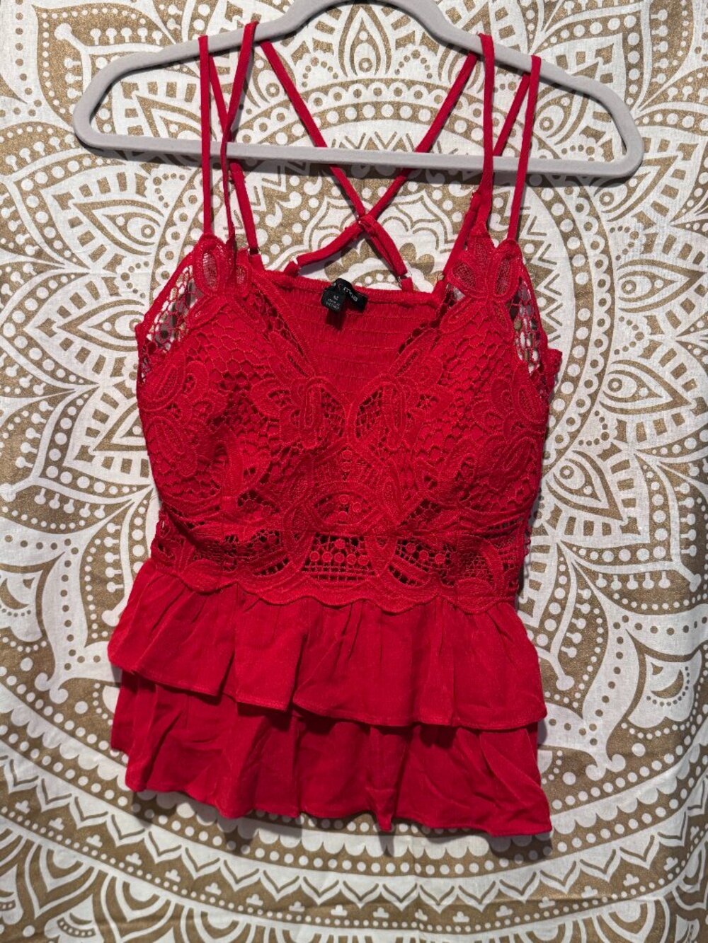 Red Lace Peplum Top